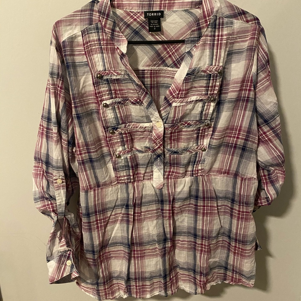 Torrid purple plaid blouse